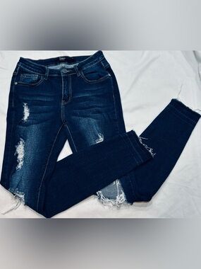 Harper Heritage Distressed Skinny Jeans Raw Hem Size 27 Blue Ripped edgy grunge